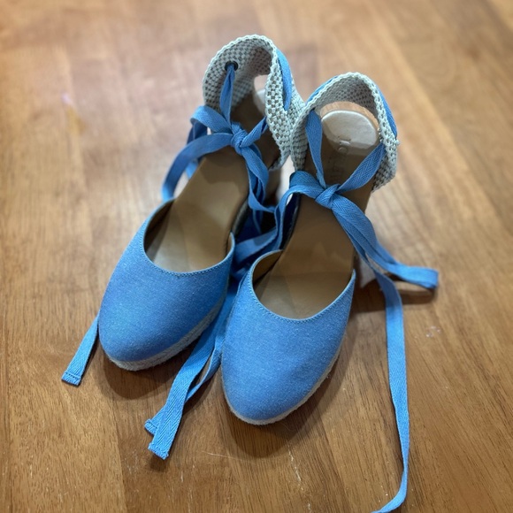 J. Crew Shoes - J. Crew Blue Espadrille Wedge Tie-Up Shoes